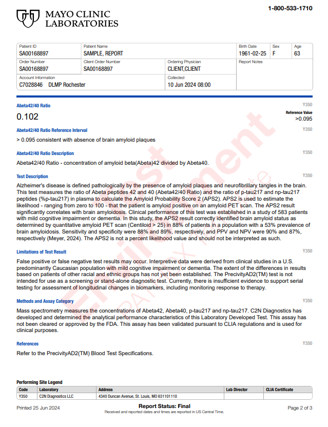 PrecivityAD2™ – Alzheimer’s Disease Blood Test