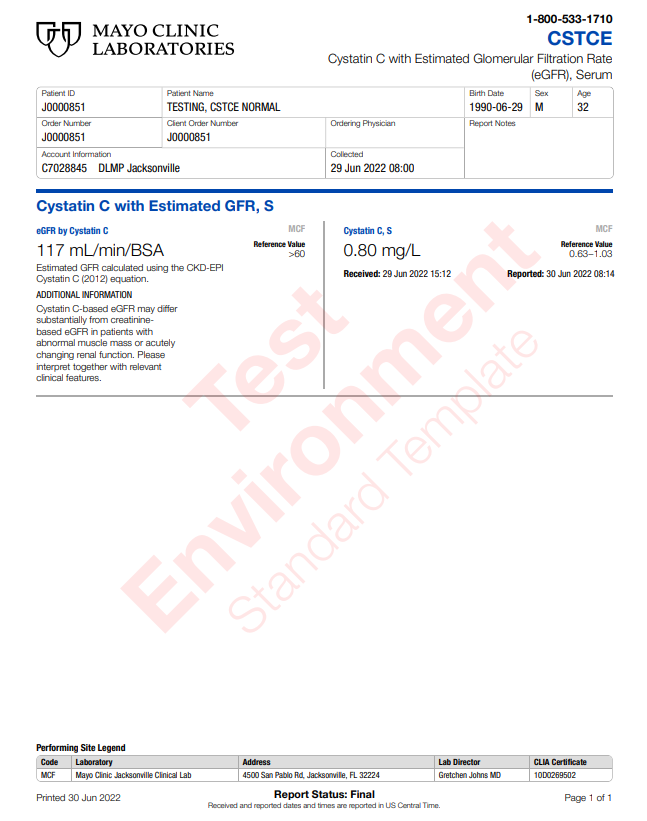 Cystatin C with Estimated Glomerular Filtration Rate (eGFR)