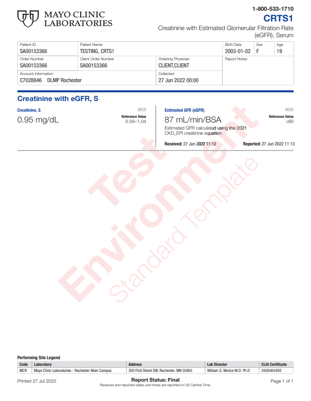 Creatinine with Estimated Glomerular Filtration Rate