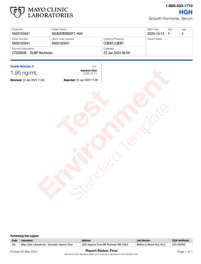 Growth Hormone (Fasted Test)