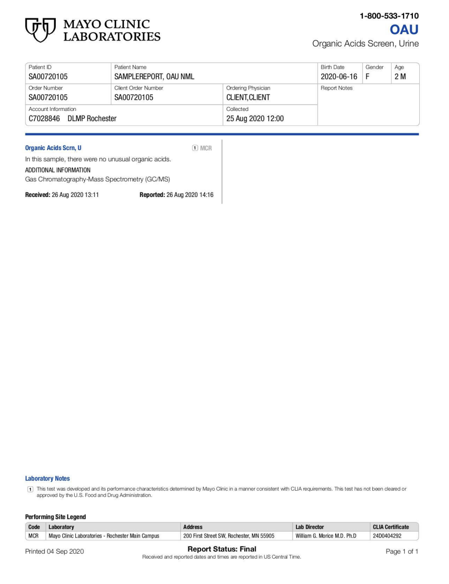 Organic Acids Screen, Random, Urine