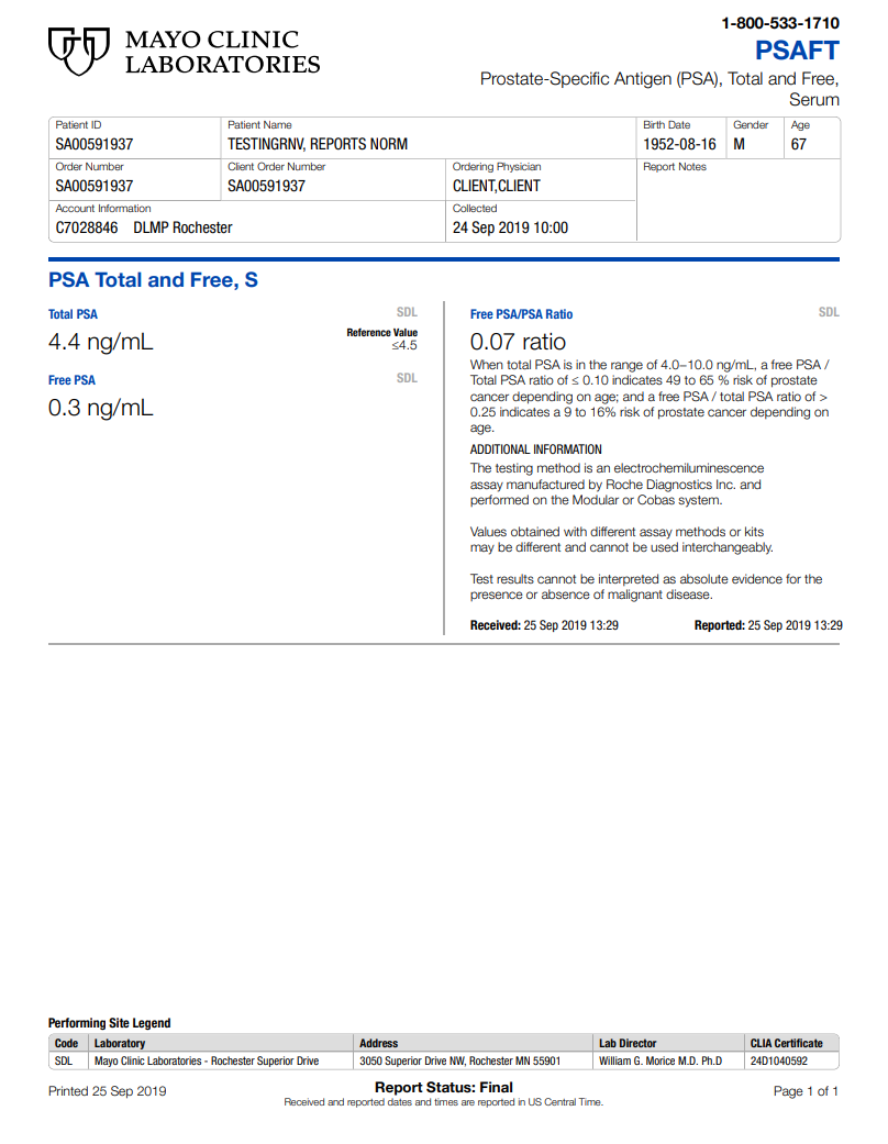 Prostate Specific Antigen, Total and Free