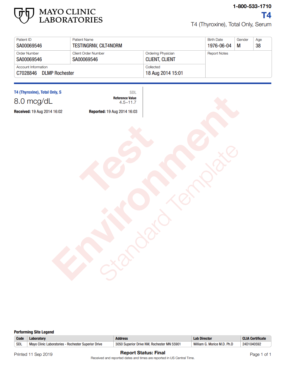 T4 (Thyroxine), Total Only
