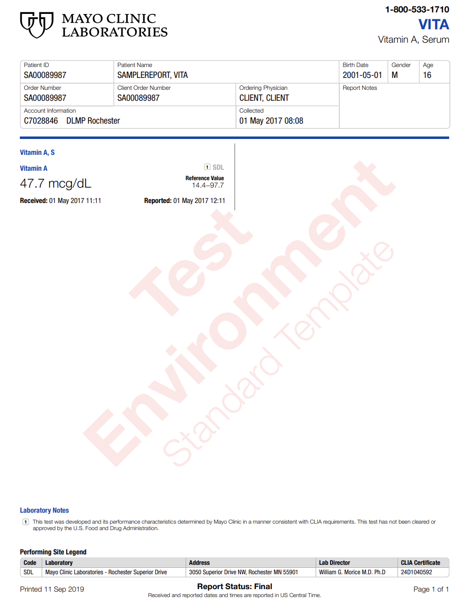 Vitamin A (Fasted Test)
