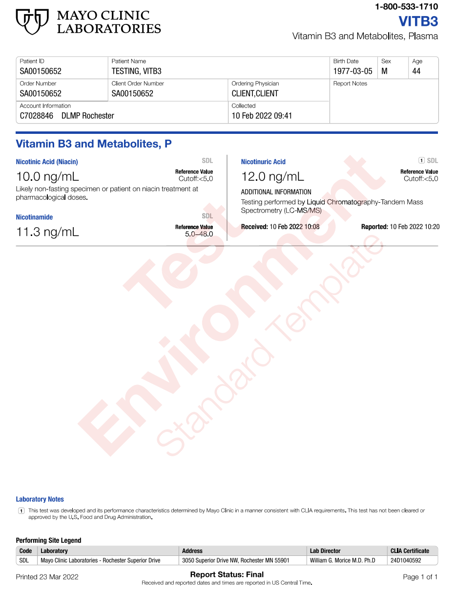 Vitamin B3 and Metabolites (Fasted Test)