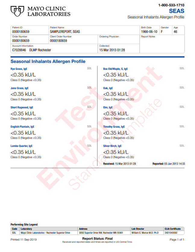 Seasonal Inhalants Allergen Profile